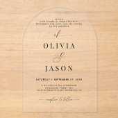 ロマンモダンティスクリプト白黒結婚のアーチ アクリル招待状 (正面)