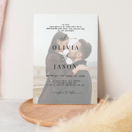 ロマンモダンティスクリプト白黒結婚写真 招待状