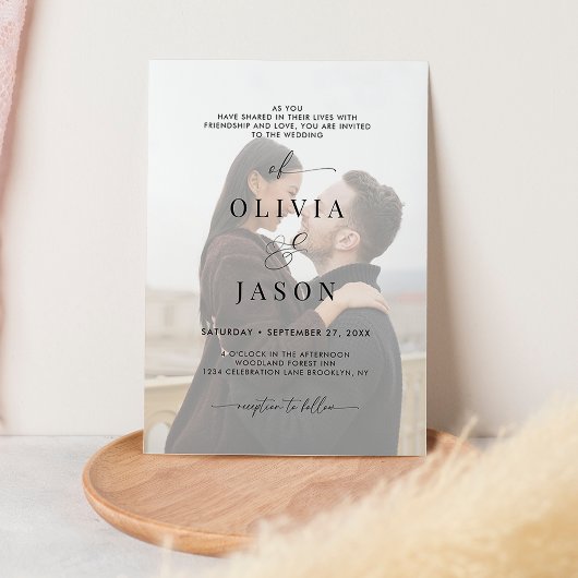 ロマンモダンティスクリプト白黒結婚写真 招待状