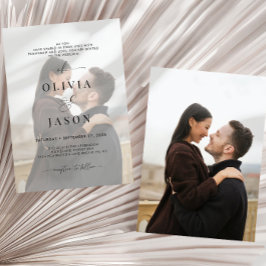 ロマンモダンティスクリプト白黒2写真結婚の 招待状