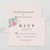 ロマンモダンティックフローラ赤面ピンク金ゴールドグリーンブルー 出欠カード (正面/裏面)