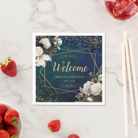 ロマンモダンティックフローラ金ゴールド結婚リース スタンダードカクテルナプキン (インサイチュ)