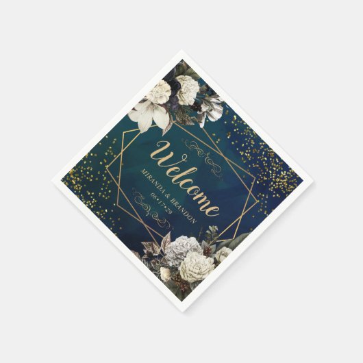 ロマンモダンティックフローラ金ゴールド結婚リース スタンダードカクテルナプキン (角)