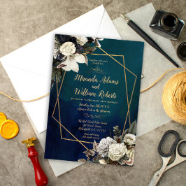 ロマンモダンティックフローラ金ゴールド結婚リース 招待状