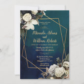 ロマンモダンティックフローラ金ゴールド結婚リース 招待状 (正面)
