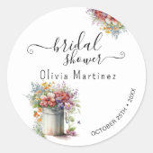 ロマンモダンティック春の花花瓶ブライダルシャワー ラウンドシール (正面)