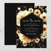 ロマンモダンティック金ゴールドとブラック結婚ズ セーブザデート (正面/裏面)
