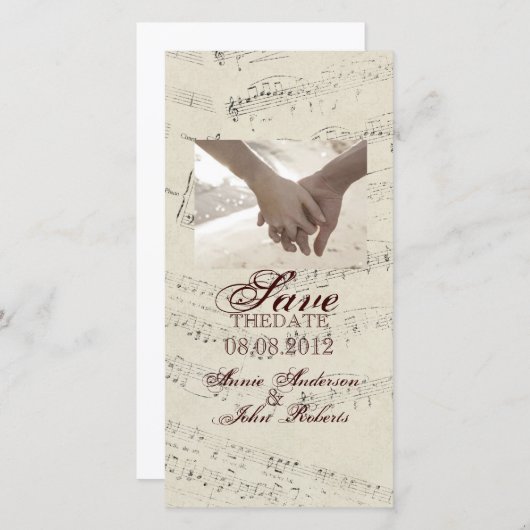 ロマンモダンティック音楽ノート結婚ズ セーブザデート (正面/裏面)
