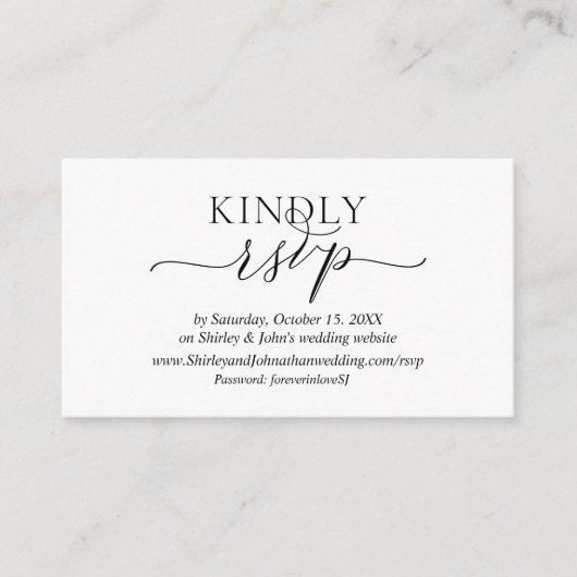 ロマンモダンティック、ブラックスクリプト、オンラインウェブサイトRSVP エンクロージャーカード (正面)