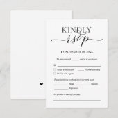 ロマンモダンティック、ブラック、結婚のディナーRSVP エンクロージャーカード (正面/裏面)