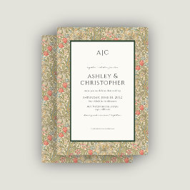 ロマンモダンティモリスフローラブルーピンク結婚ズ 招待状