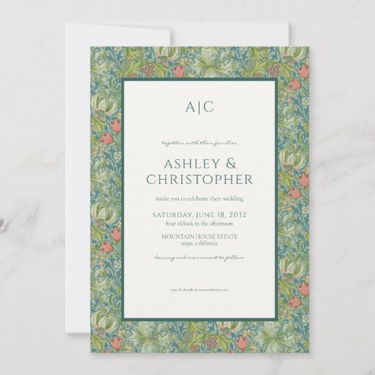 ロマンモダンティモリスフローラミネラ結婚ーズ 招待状 (正面)