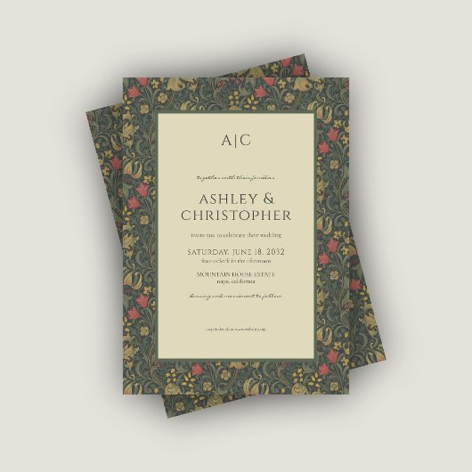 ロマンモダンティモリスフローラ結婚木炭 招待状