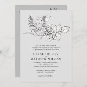 ロマンモダンティワイルドフラワーグレー結婚式招待状 招待状 (正面/裏面)