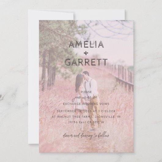 ロマンモダン素朴ティックなピンクのオーバーレイ写真を追加 招待状 (正面)