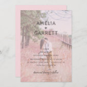 ロマンモダン素朴ティックなピンクのオーバーレイ写真を追加 招待状 (正面/裏面)