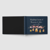 ロマン素朴クネイビーブルーコーラル結婚フローラ ゲストブック (全面)