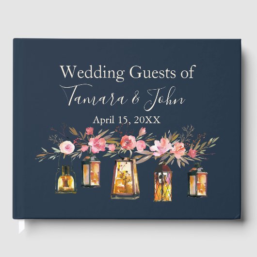 ロマン素朴クネイビーブルーコーラル結婚フローラ ゲストブック (正面)