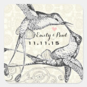 ロマン素朴クハミングバードキスラブバードズ結婚ズ スクエアシール (正面)