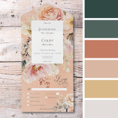 ロマン素朴クピンク&赤面バラピーチディナー オールインワン招待状