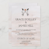 ロマン素朴ティックな矢とハートの結婚招待 招待状 (正面/裏面)