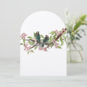 ロマン素朴ティックティール（緑がかった色）ラブバードピンクティール（緑がかった色）結婚ズ 招待状 (スタンド正面)