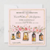 ロマン素朴ティックバラ金ゴールドランタン結婚フローラ 招待状 (正面)