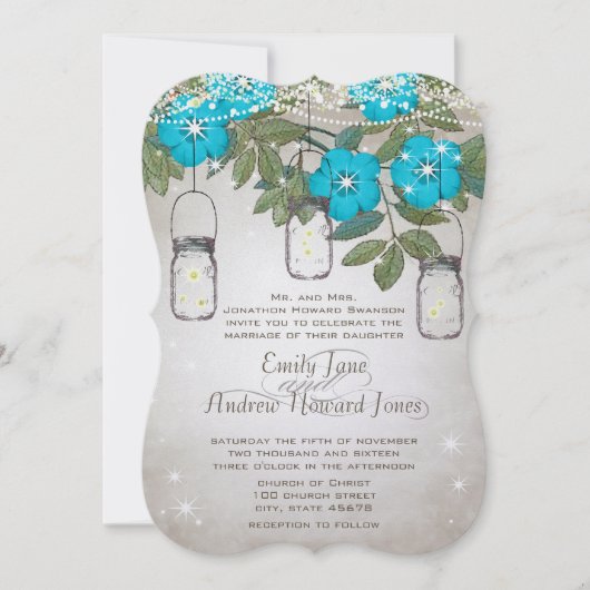 ロマン素朴ティックメイソンジャーティール（緑がかった色）アクア 招待状 (正面)