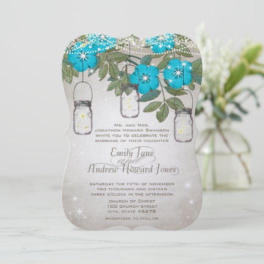 ロマン素朴ティックメイソンジャーティール（緑がかった色）アクア 招待状 (スタンド正面)