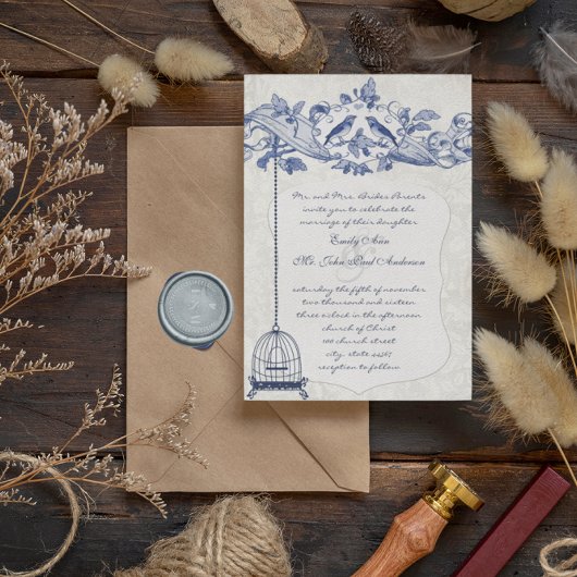 ロマン素朴ティックヴィンテージバードケージラブバードズ結婚ーズ 招待状