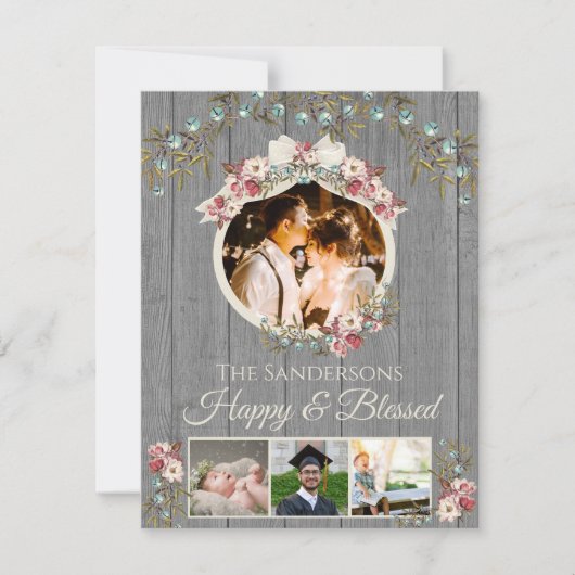 ロマン素朴ティック4フォトホリデー |クリスマスカード (正面)