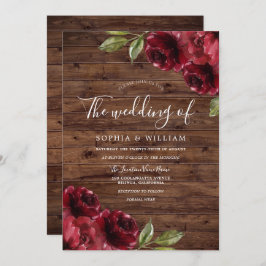 ロマン素朴ティブルゴーニュ・レッド結婚・ローズ 招待状