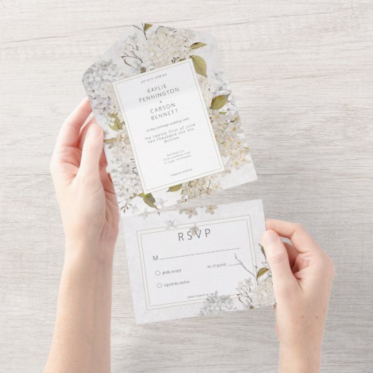 ロマン素朴ティホワイトライラックオンホワイトNoディナー オールインワン招待状 (貼ってはがせる)