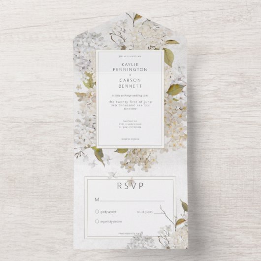 ロマン素朴ティホワイトライラックオンホワイトNoディナー オールインワン招待状 (内側)