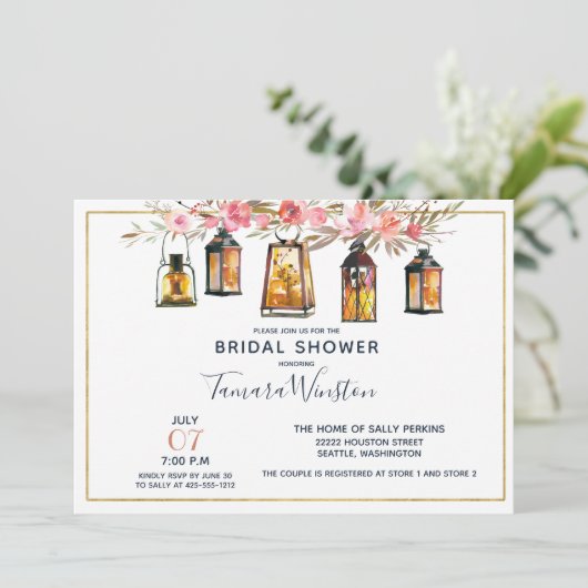 ロマン素朴ティランタンバラ金ゴールドブライダルシャワー 招待状 (スタンド正面)