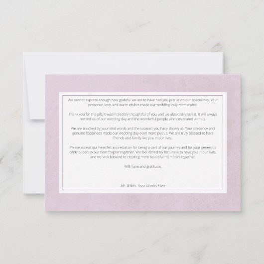 ロマン素朴ムパープル&セージ結婚ライラック サンキューカード (裏面)