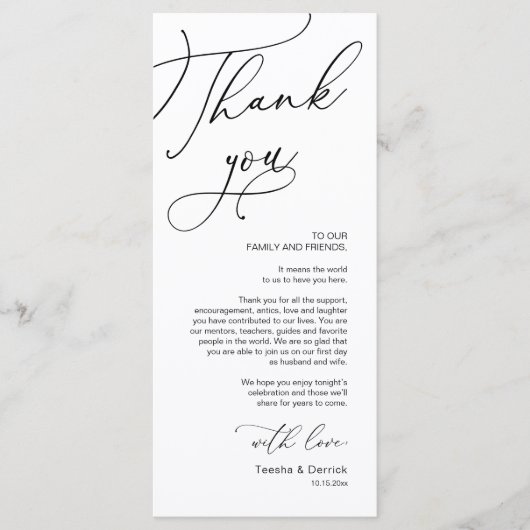 ロマン結婚ティックの場所設定サンキューカード プログラム (正面)