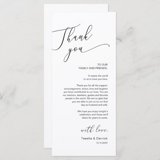 ロマン結婚ティックの場所設定サンキューカード プログラム (正面/裏面)