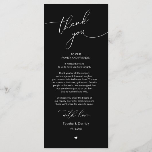ロマン結婚ティックの場所設定サンキューカード プログラム (正面)
