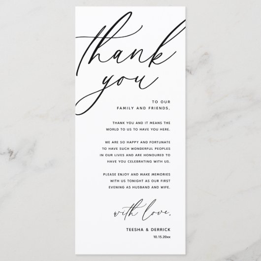 ロマン結婚ティックの場所設定サンキューカード プログラム (正面)