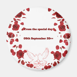 ロマン結婚ティックの日付マグネット – レッドローズ&ドーブD マグネット