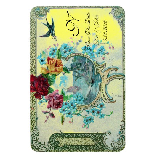 ロマン結婚ティックの,バラの救フローラ日付イエロー マグネット (縦)