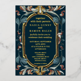 ロマン結婚ティックアールヌーボー金ゴールド 箔招待状