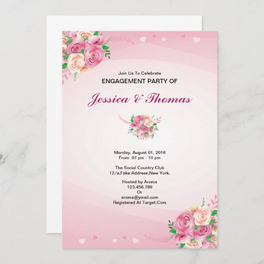 ロマン結婚ティック婚約パーティ招待状 招待状 (正面/裏面)