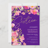 ロマン絵を描クピンクフローラパープルスイート16 招待状 (正面)