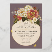 ロマン色彩の鮮やかフローラ結婚の金ゴールド 箔招待状 (正面)