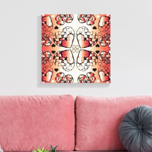 ロマン赤と白お洒落ティックハートパターン キャンバスプリント (インサイチュ (リビング))