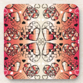 ロマン赤と白お洒落ティックハートパターン コースター (正面)