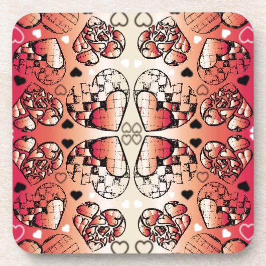 ロマン赤と白お洒落ティックハートパターン コースター (正面)