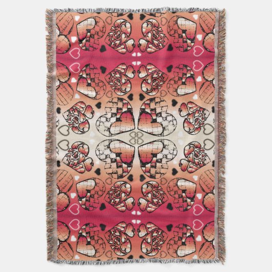 ロマン赤と白お洒落ティックハートパターン スローブランケット (正面縦)